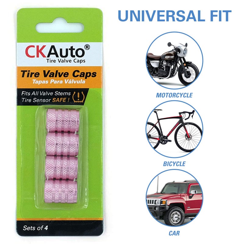 CKAuto Tire Valve Stem Caps, Pink, 4 pcs/Pack, Anodized Aluminum Tire Valve Cap Set, Corrosion Resistant, Universal Stem Covers for Cars Trucks Motorcycles SUVs and Bikes - Image 5